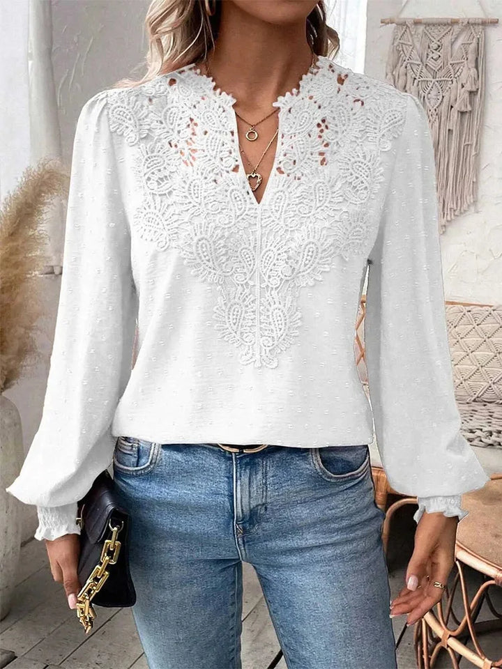 Sondra | Luxury Lace Blouse With V-neck