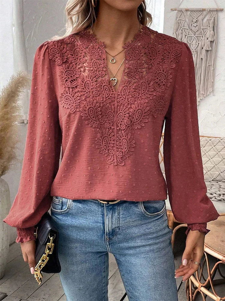 Sondra | Luxury Lace Blouse With V-neck