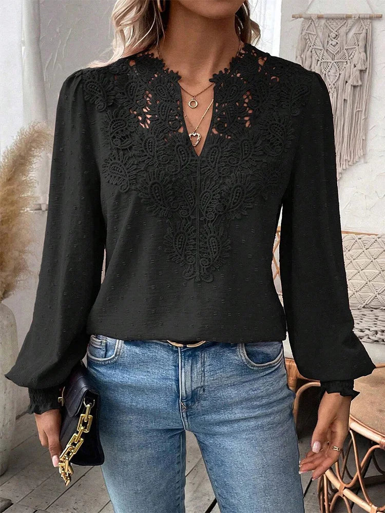 Sondra | Luxury Lace Blouse With V-neck