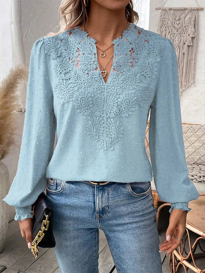 Sondra | Luxury Lace Blouse With V-neck