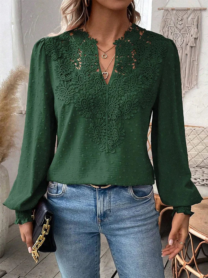Sondra | Luxury Lace Blouse With V-neck