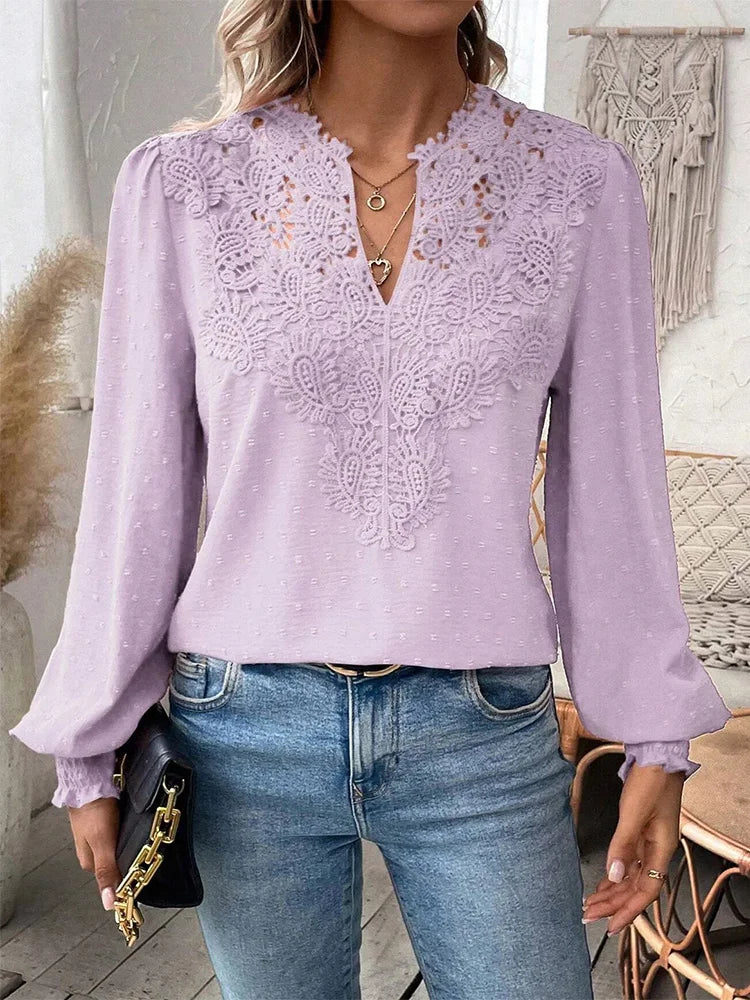 Sondra | Luxury Lace Blouse With V-neck